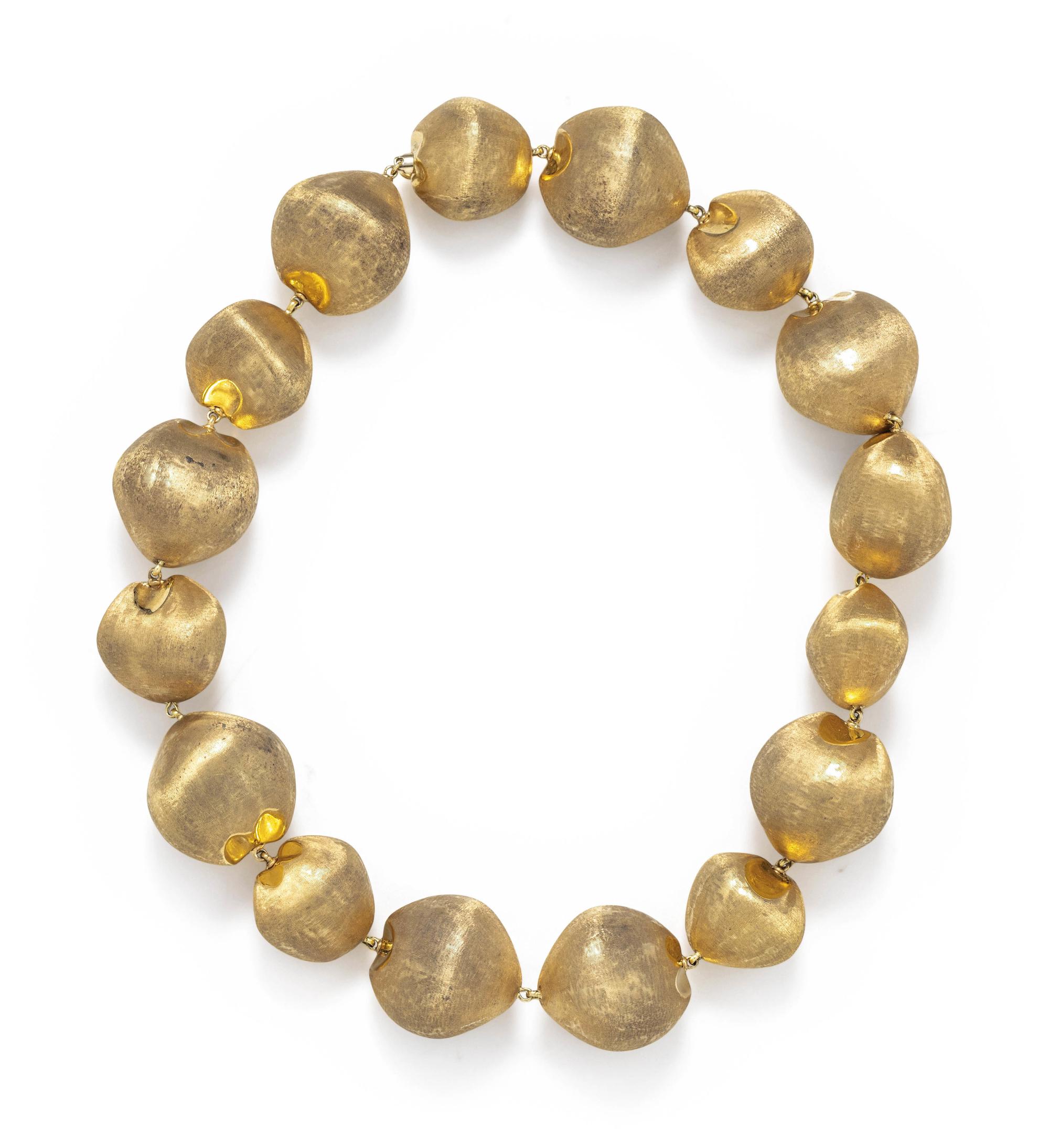 YELLOW GOLD BRUSHED HOLLOW BEAD CONVERTIBLE NECKLACE