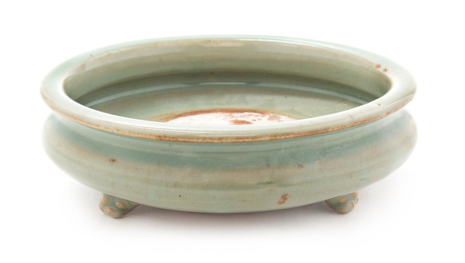 A Small Celadon Glazed Porcelain Incense Burner Diameter 5 3/4 inches.