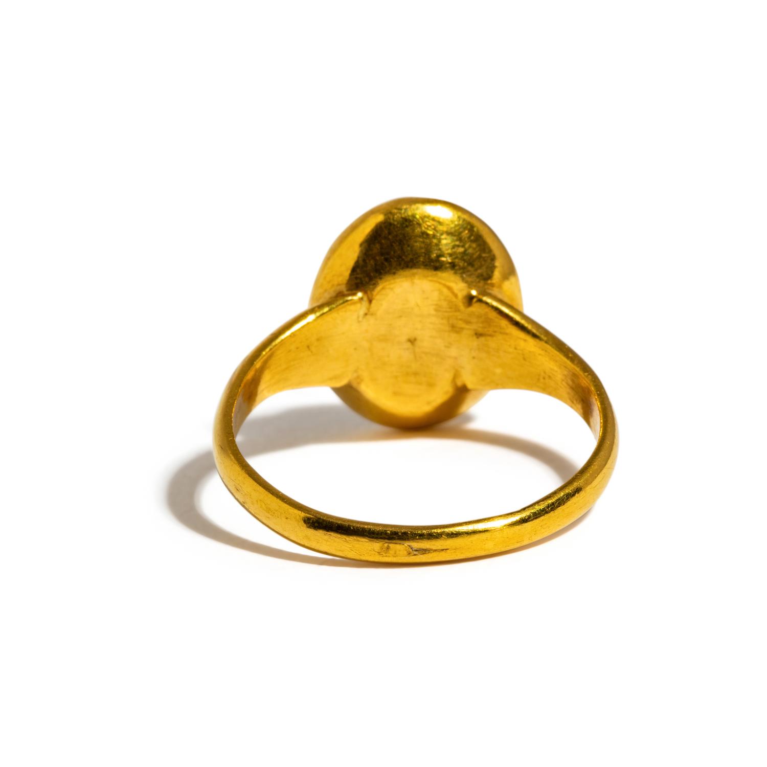 A Roman Banded-Agate Ring Stone with the God Mercury — Set in a gold ring