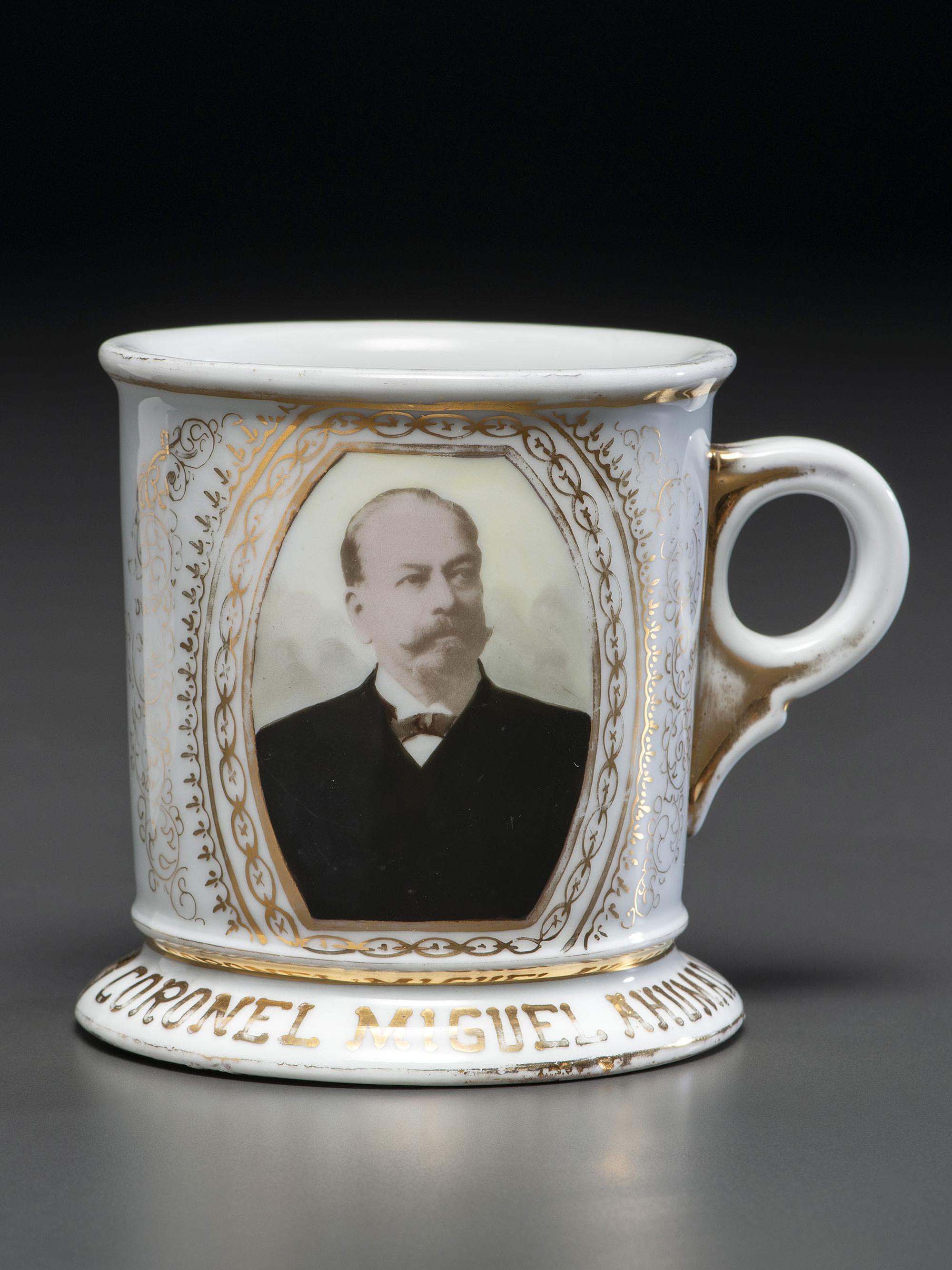 A Photographic Transfer Porcelain Shaving Mug Depicting Mexican Politician Coronel Miguel Ahumada