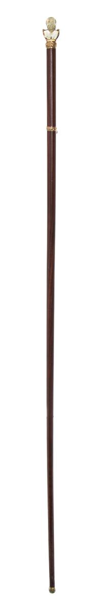 A Continental Carved Quartz Walking Stick, Length of handle 1 1/2 x length overall 35 1/2 inches.