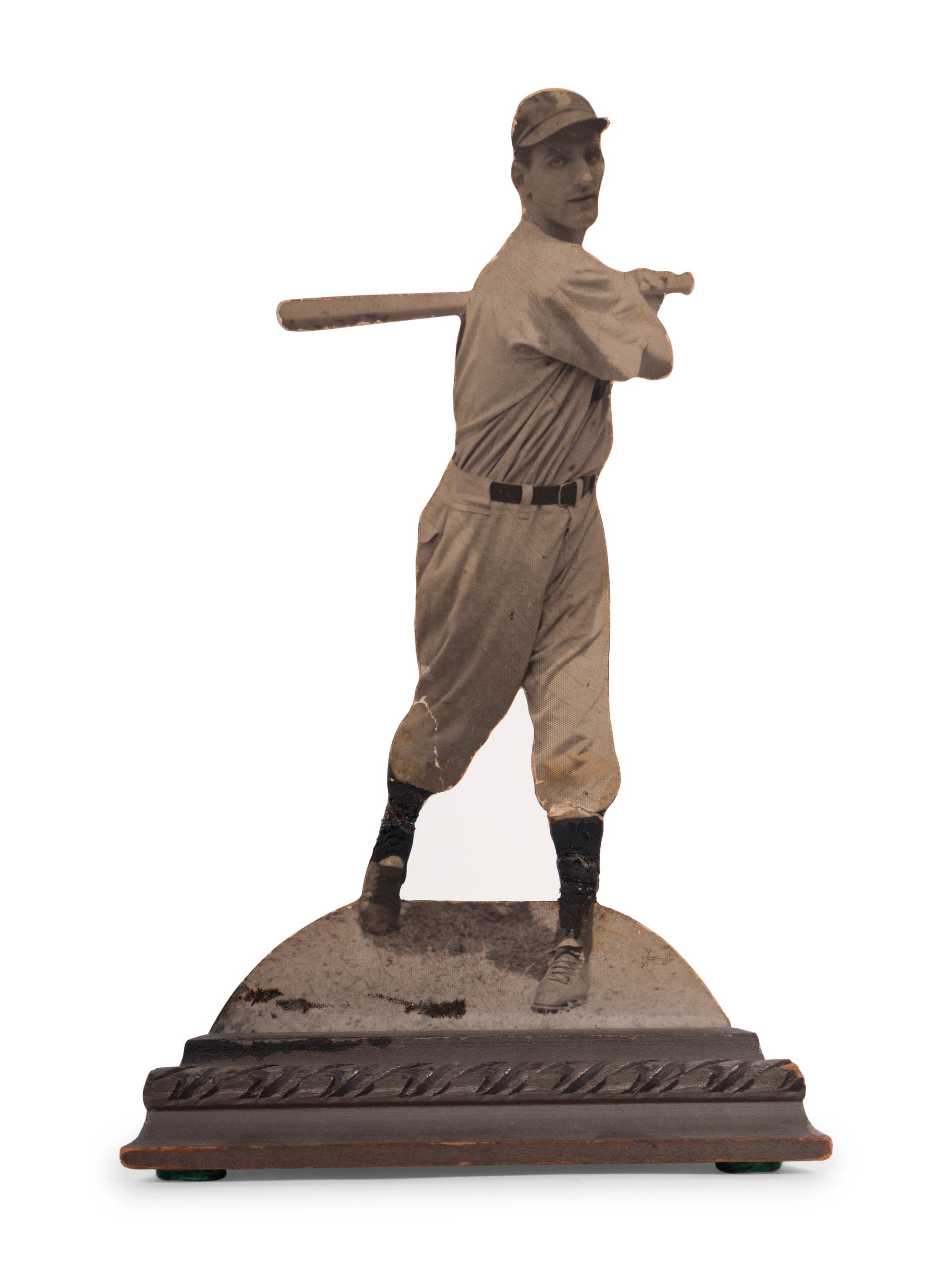 A Group of Don Manno Personal Boston Bees / Boston Braves Baseball Items Including Original George Burke Photograph and Wood Cut Stand Up,