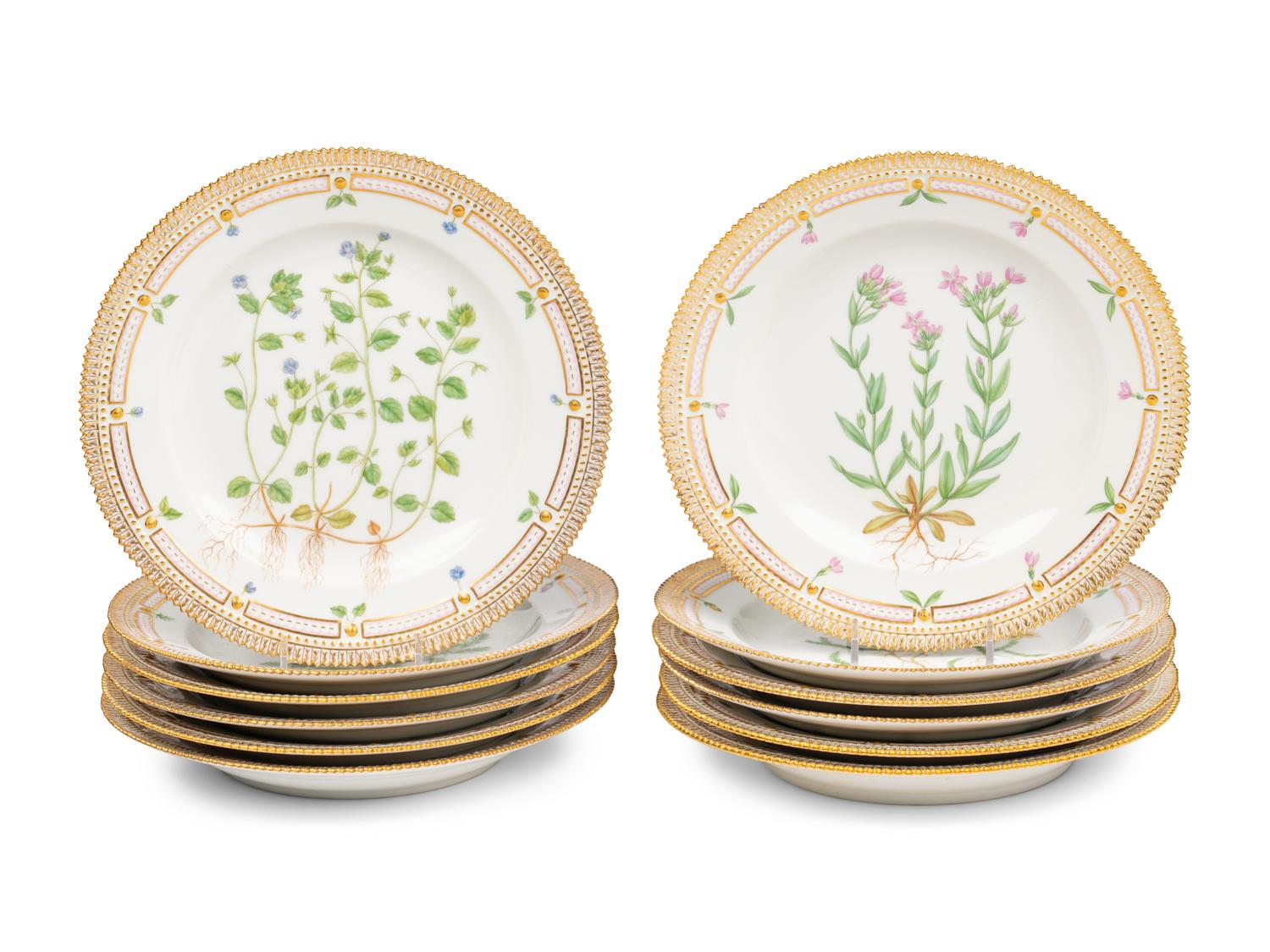 A Set of Twelve Royal Copenhagen Flora Danica Dinner Plates
