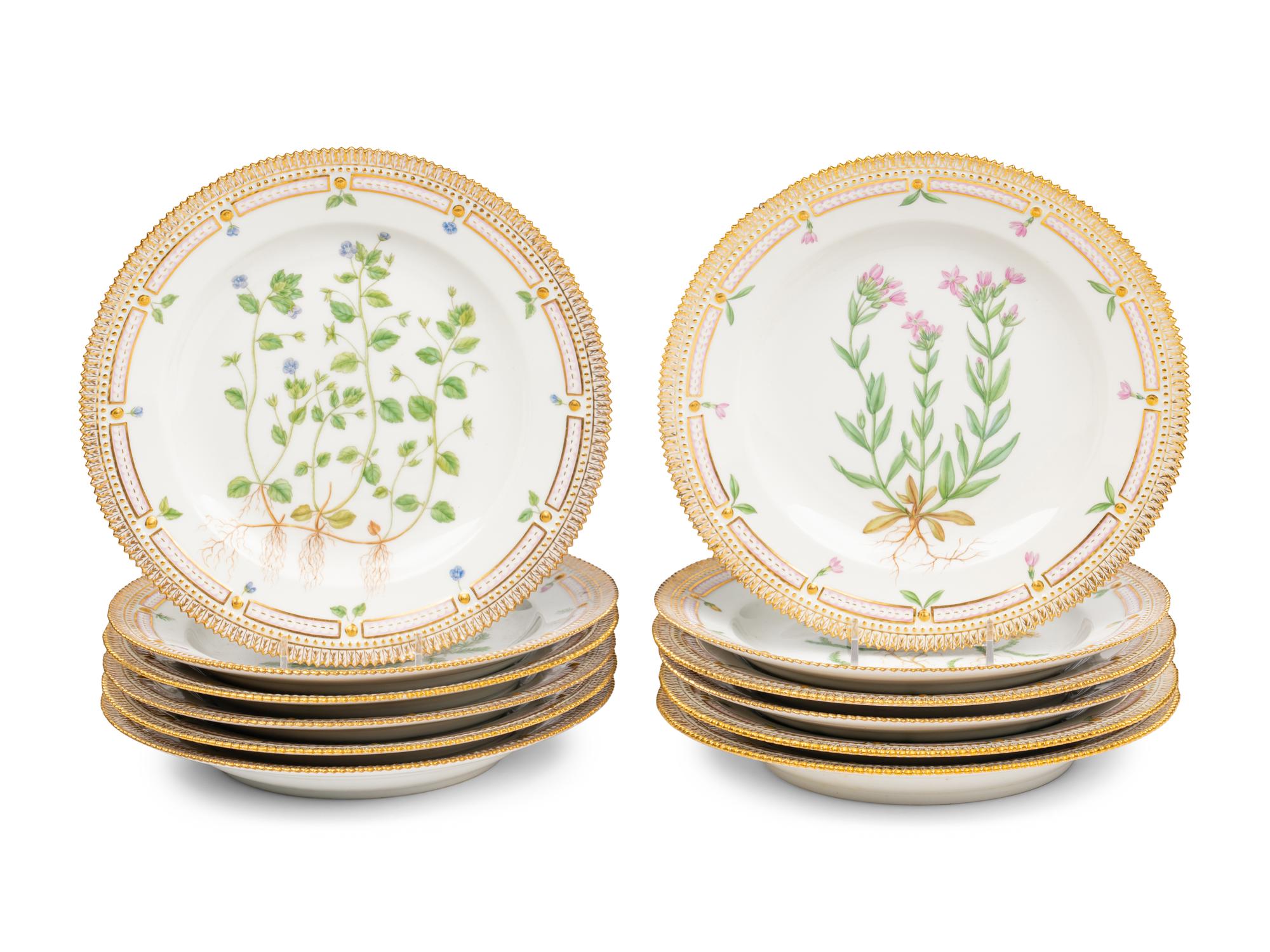 A Set of Twelve Royal Copenhagen Flora Danica Dinner Plates