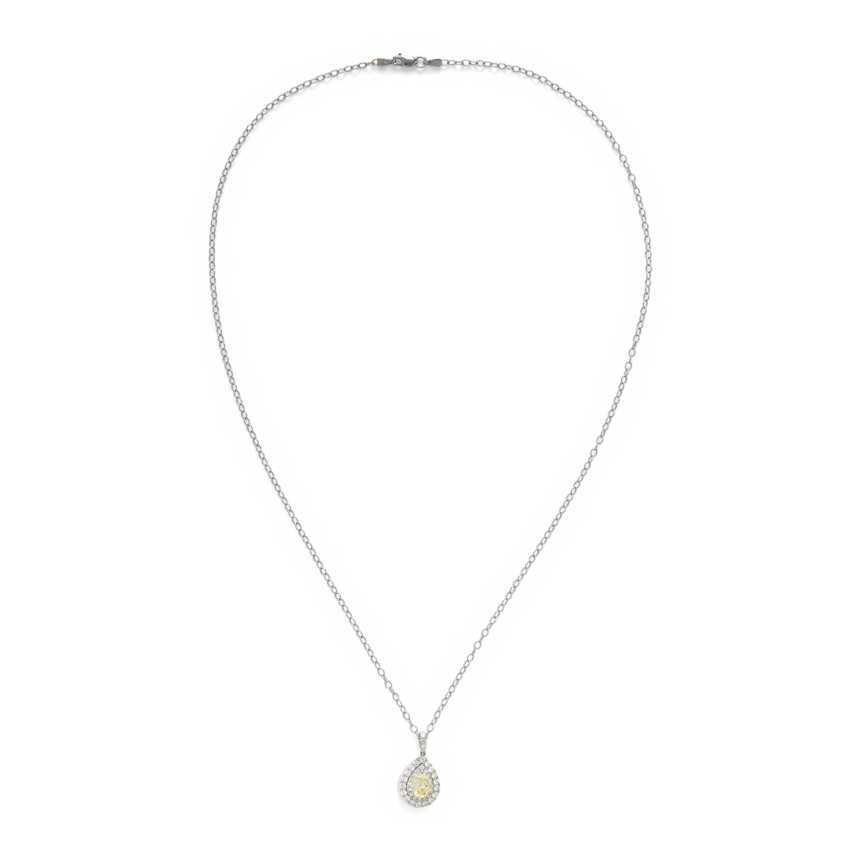 Hubert, Yellow Diamond, Diamond, and White Gold Pendant Necklace