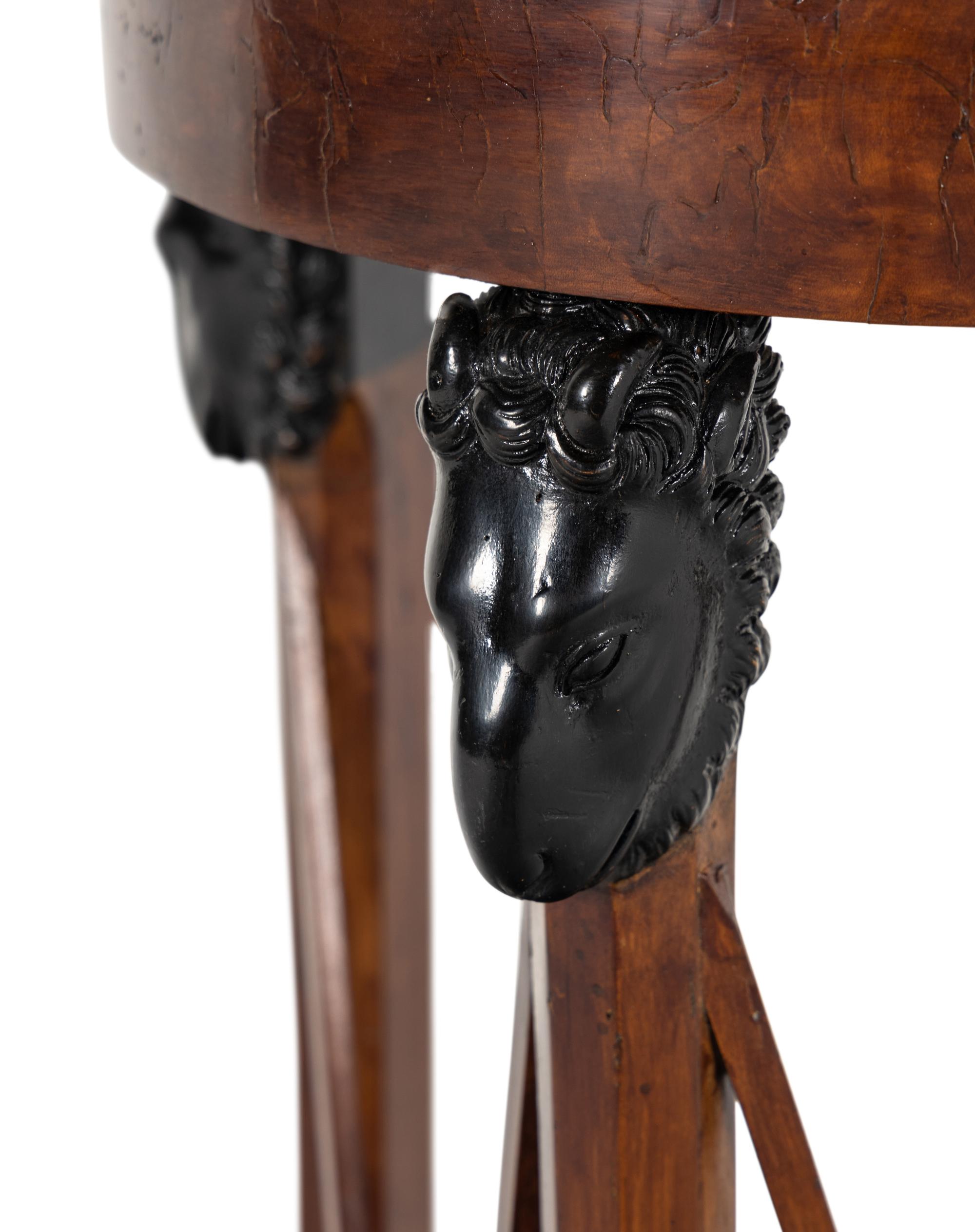 A Pair of Italian Neoclassical Part-Ebonized Walnut Demilune Tables