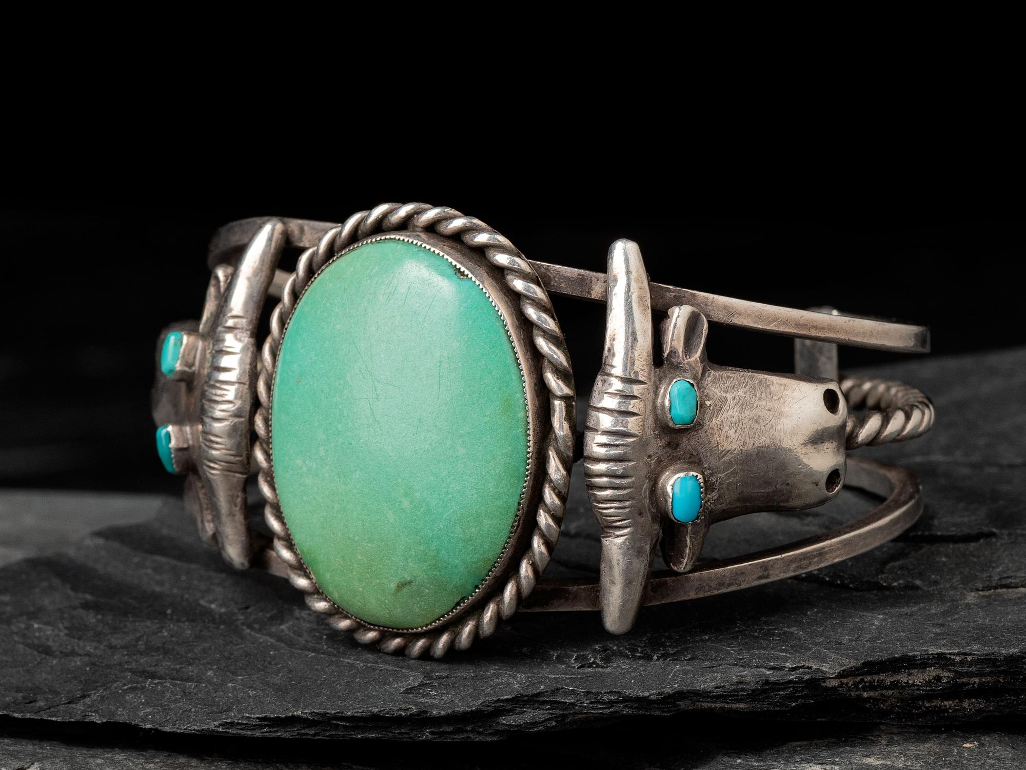 Silver and Turquoise Steer Cuff Bracelet