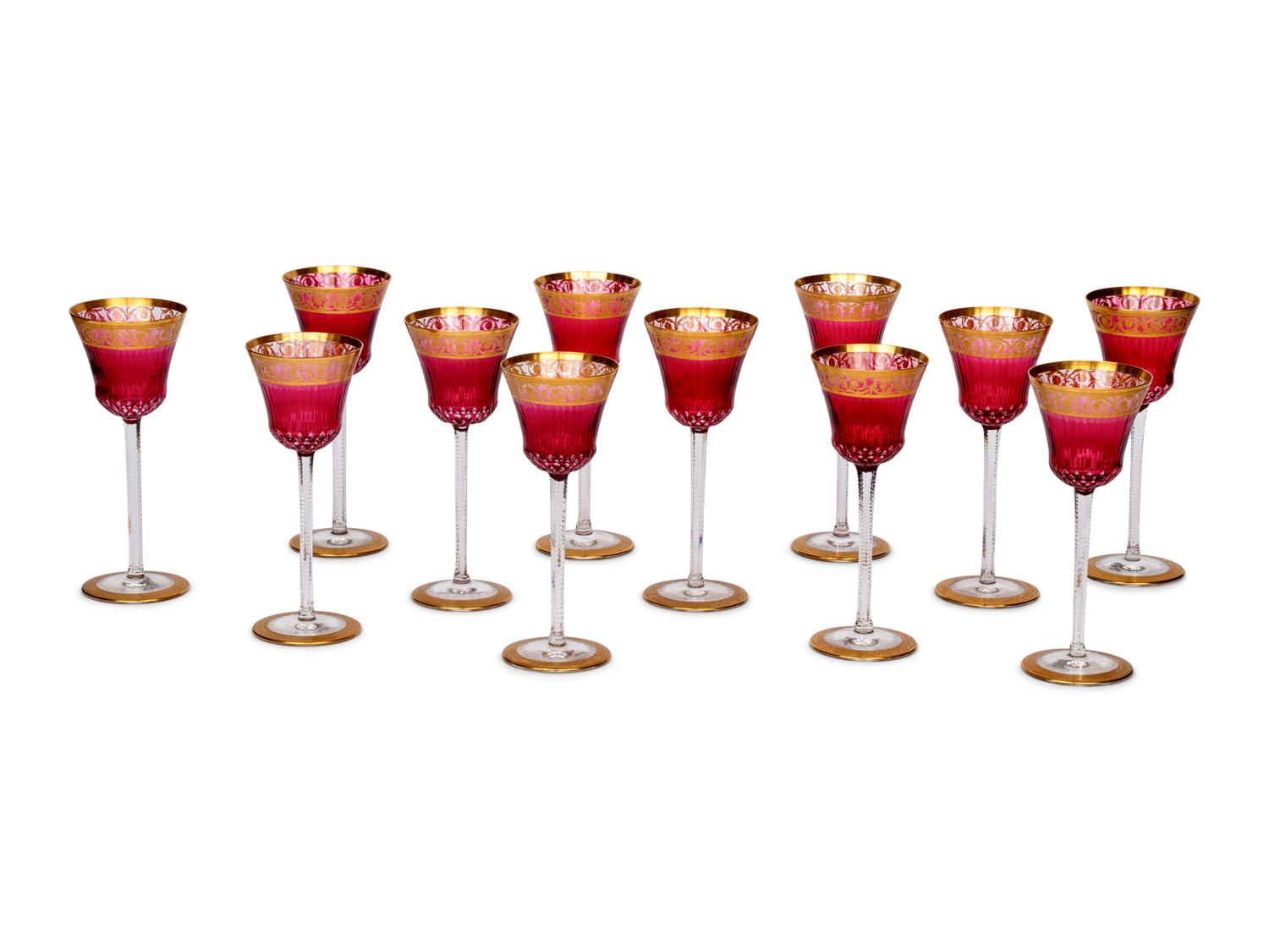 A Set of Twelve Saint Louis Thistle Red Hock Glasses