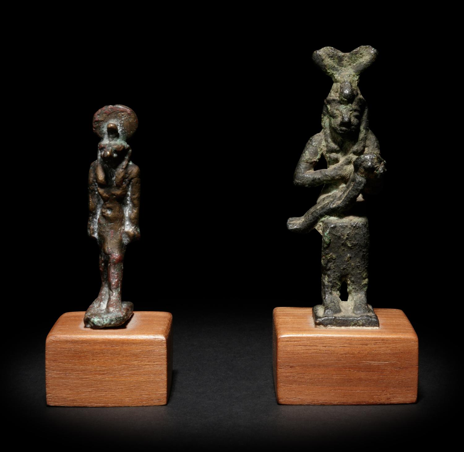 An Egyptian Bronze Anubis and an Egyptian Bronze Isis and Horus
