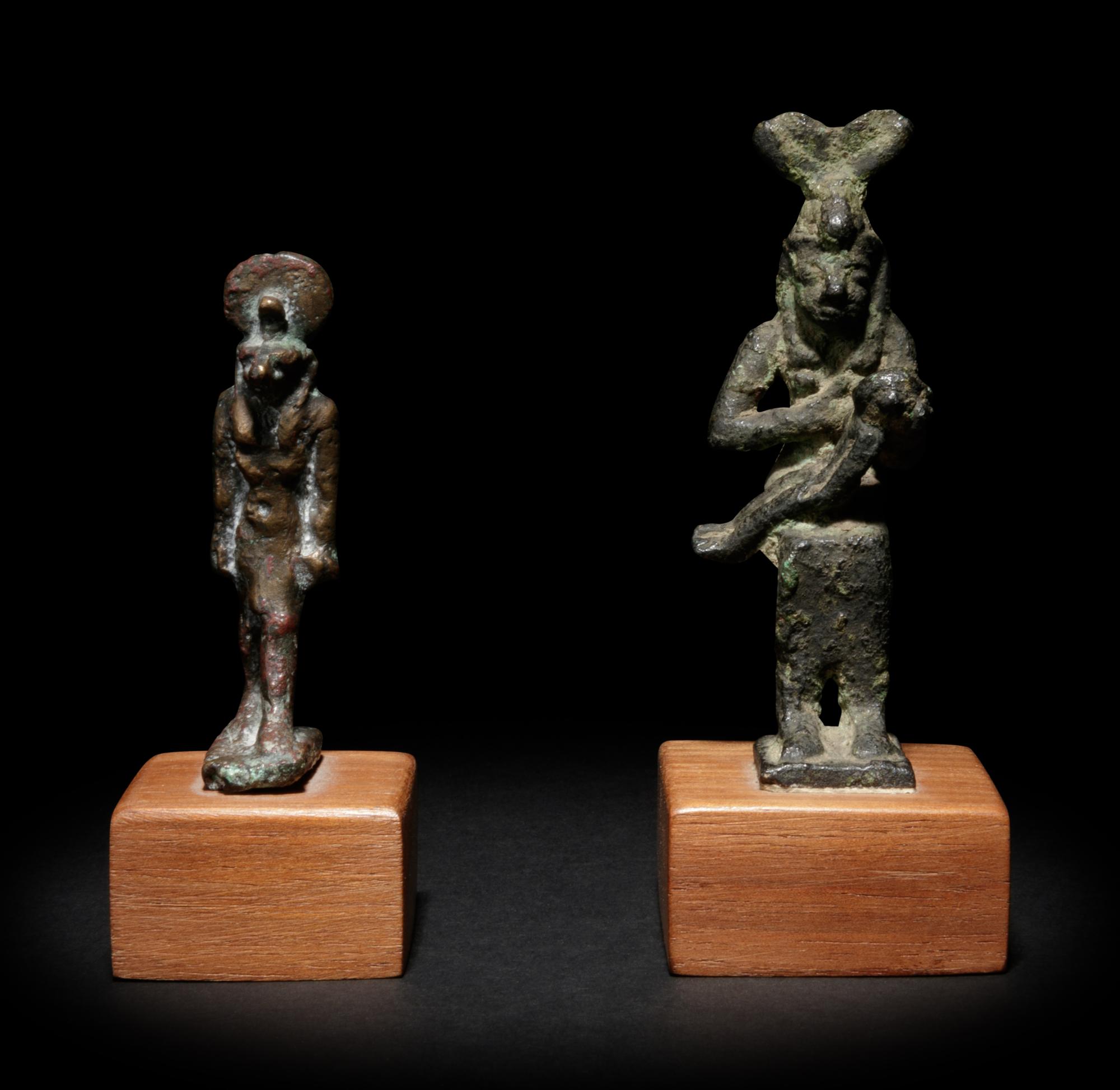 An Egyptian Bronze Anubis and an Egyptian Bronze Isis and Horus