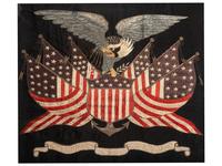 A Japanese Export Metallic and Silk Thread Embroidered Panel for the American Market
