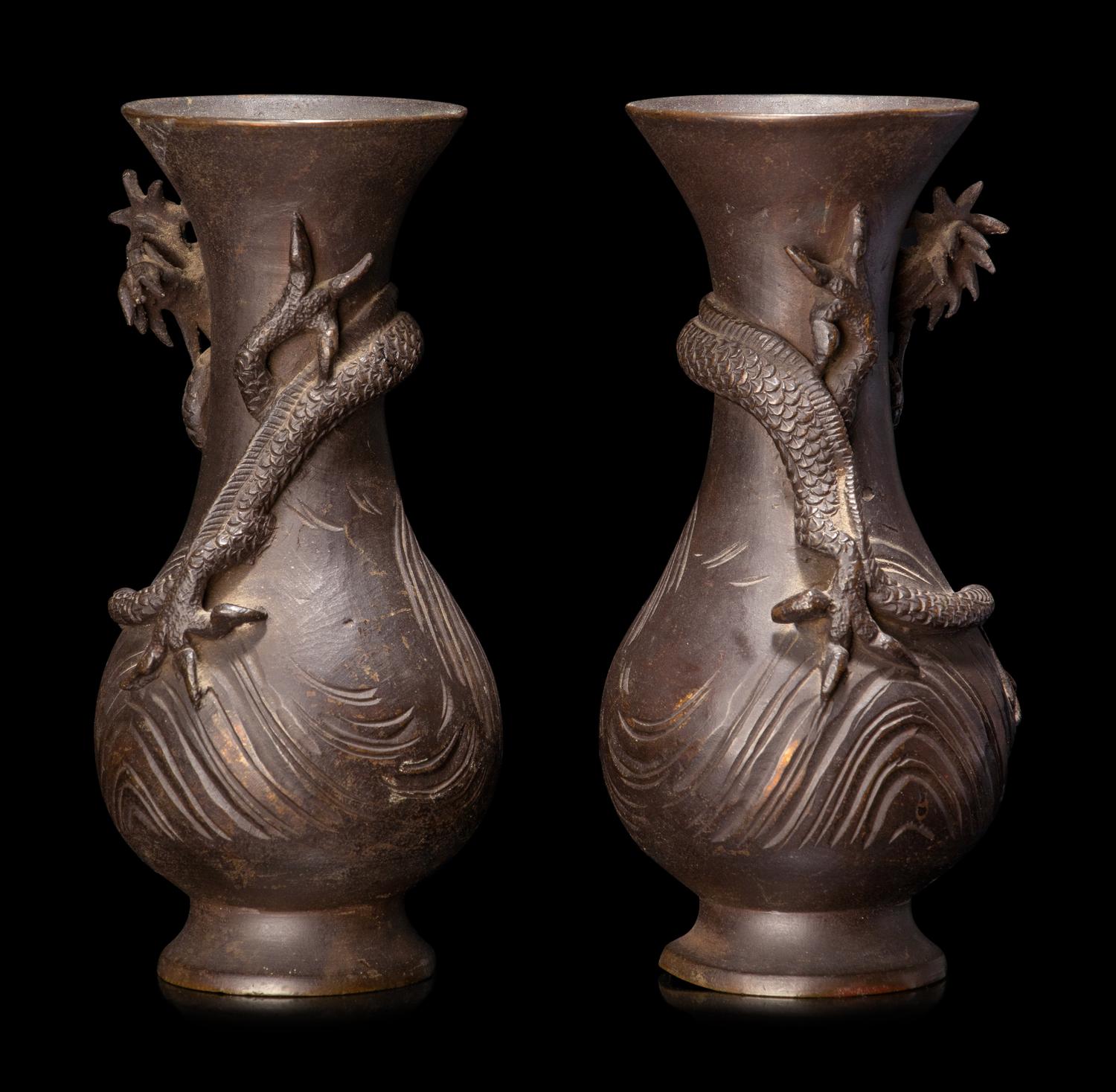 A Small Pair of Japanese Bronze Vases