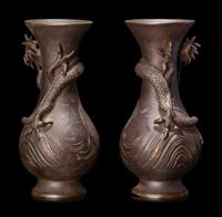 A Small Pair of Japanese Bronze Vases