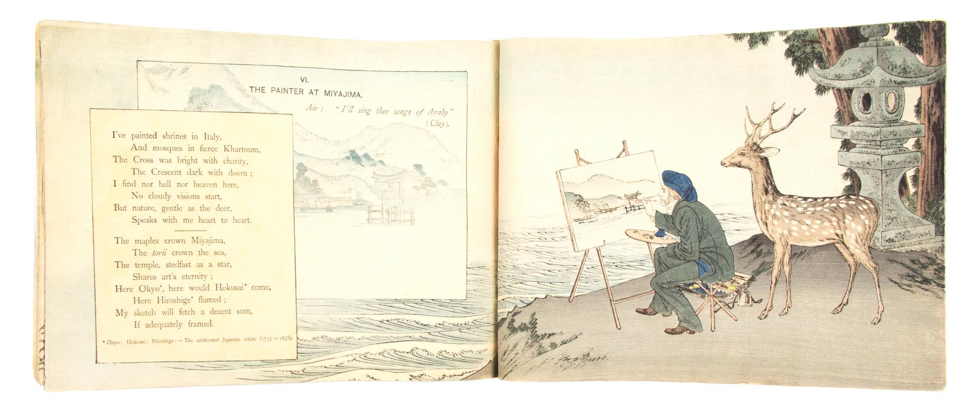 EDWARDS, OSMAN. Residential Rhymes. Tokyo, n.d. [c. 1900] with 22 color woodblocks on crepe paper.