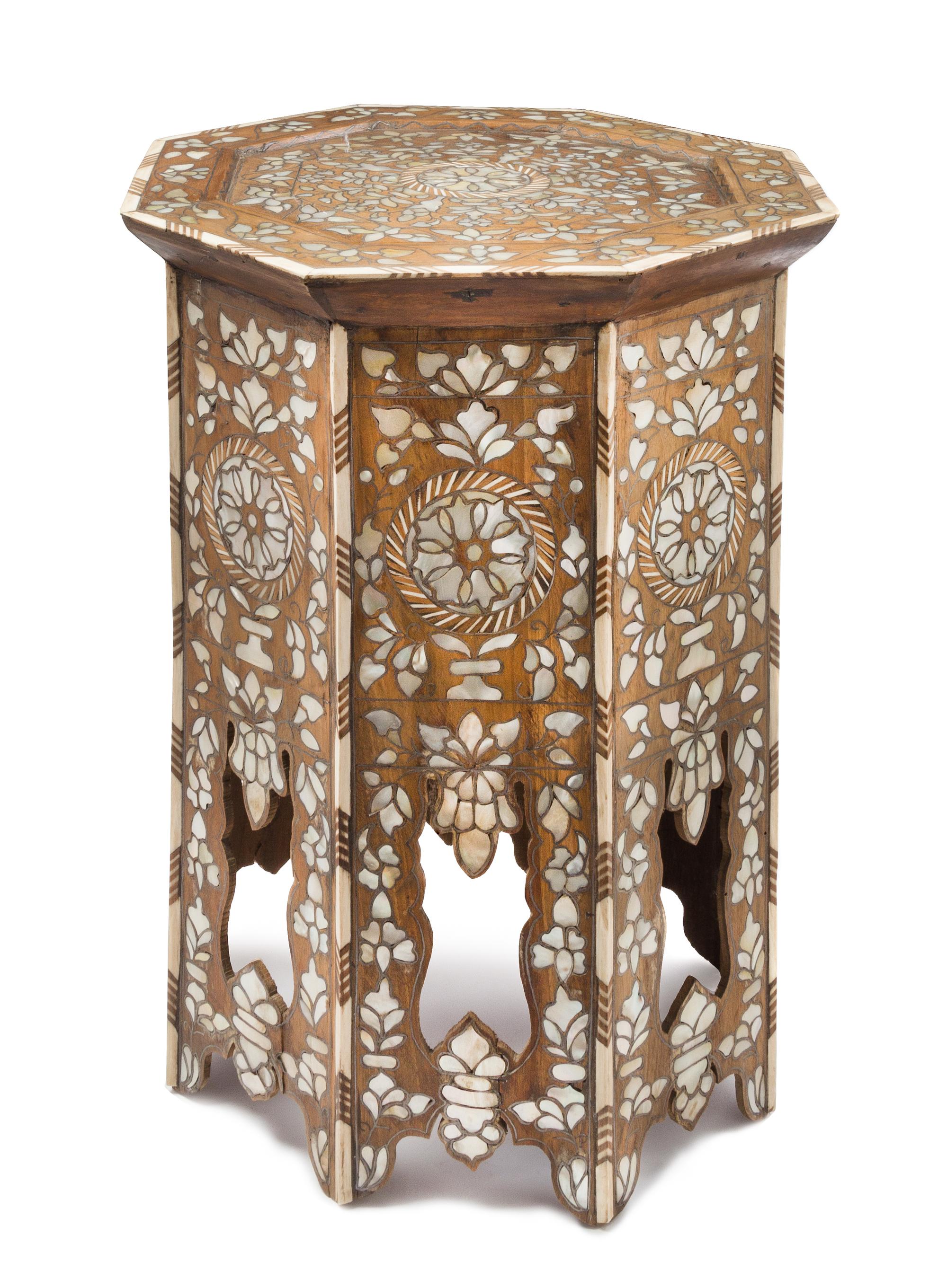 A Syrian Mother-of-Pearl Inlaid Table Height 20 inches. — LATE 19TH CENTURY