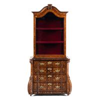 A Dutch Marquetry Bookcase on Chest