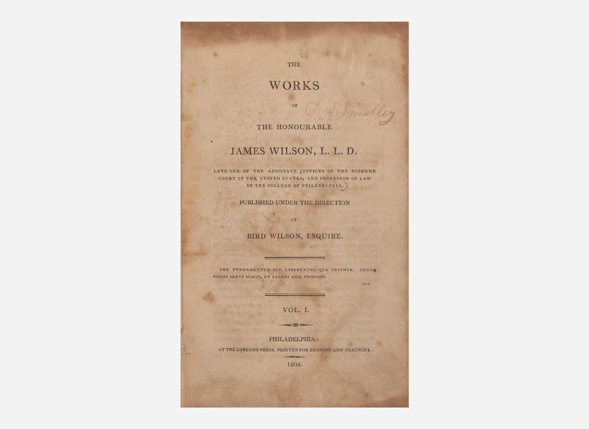 [Americana] [Wilson, James]: The Works of the Honourable James Wilson...