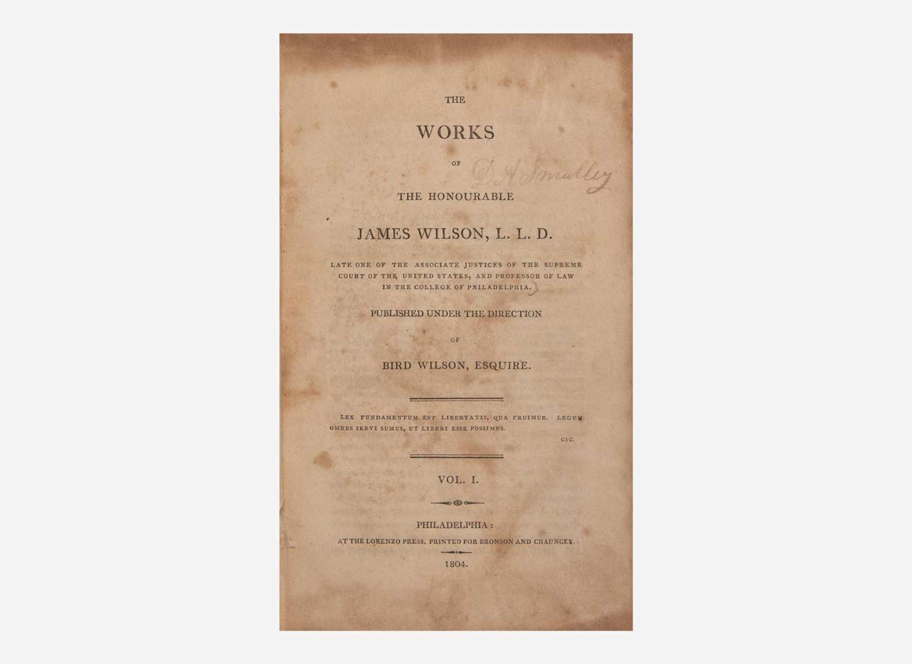 [Americana] [Wilson, James]: The Works of the Honourable James Wilson...
