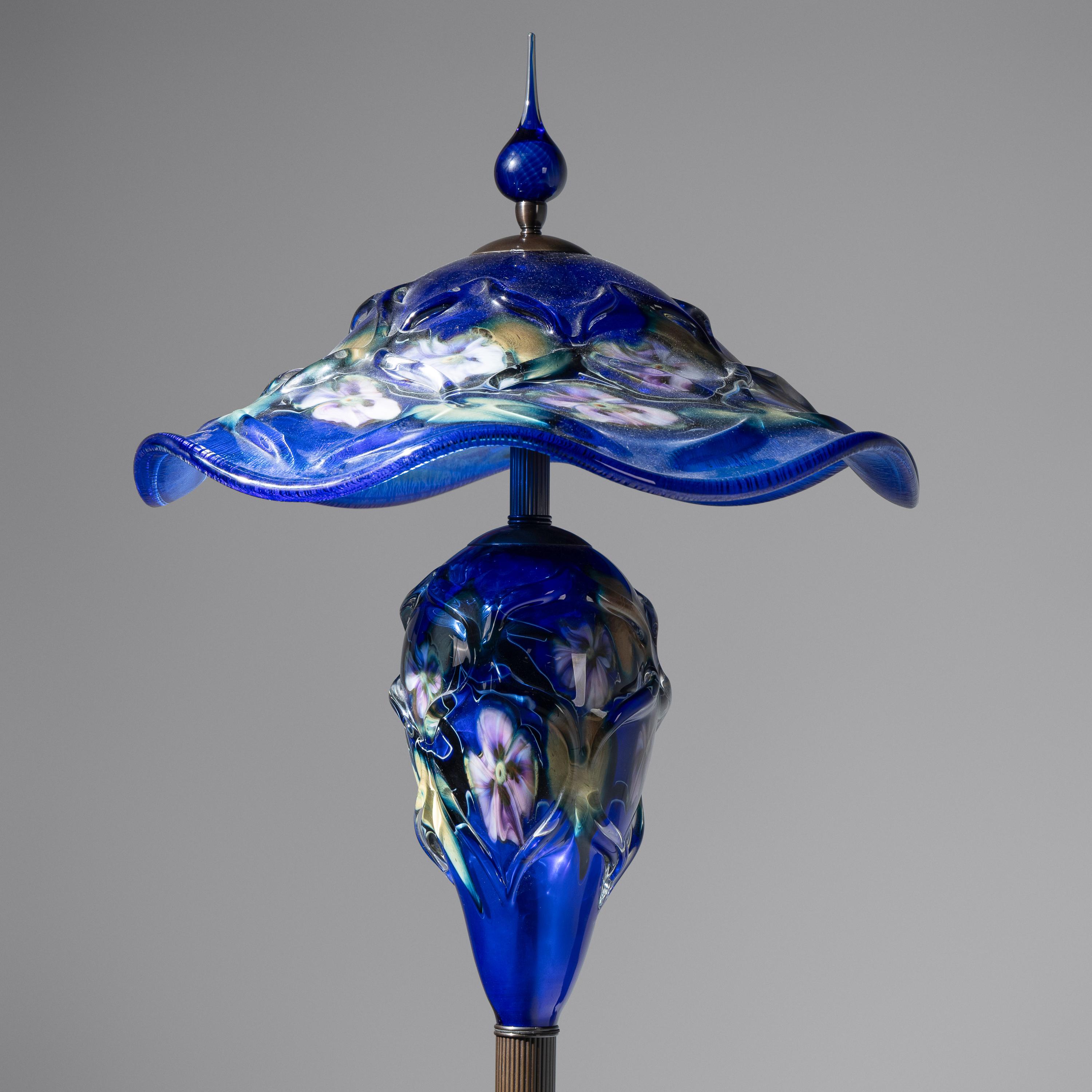 Charles Lotton (American, 1935–2021) — Floor Lamp, 'Caged' Blue with Violet Flowers, 2004