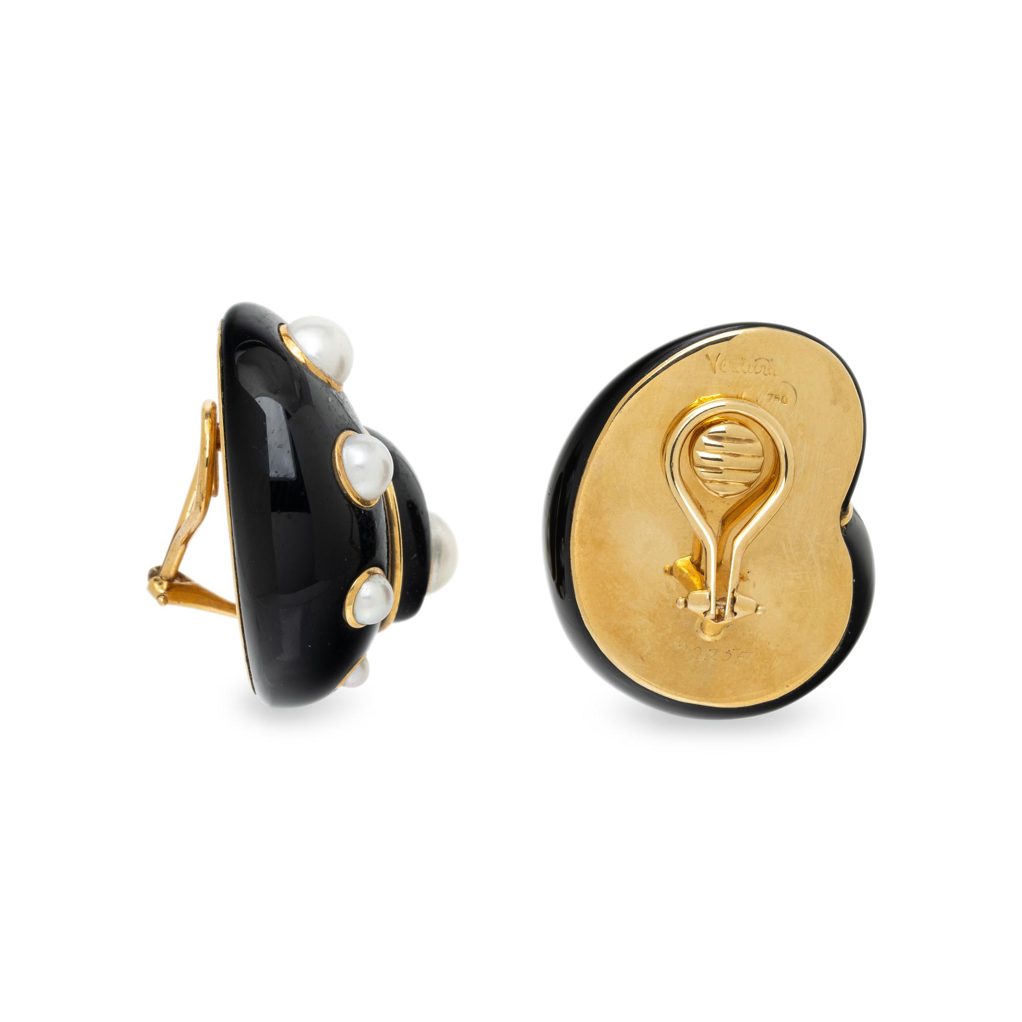 VERDURA, ENAMEL, MABÉ PEARL, AND YELLOW GOLD SHELL EARRINGS