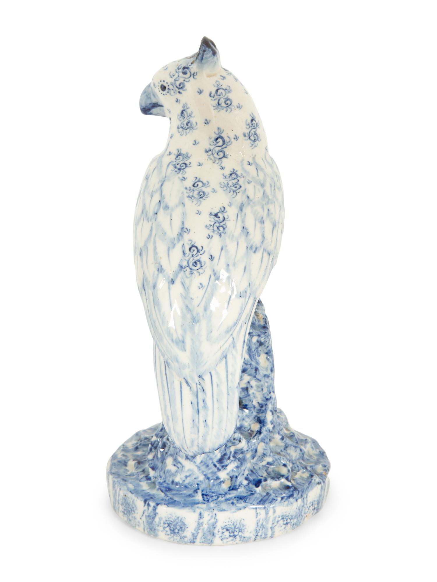 A Blue and White Spongeware Model of a Parrot