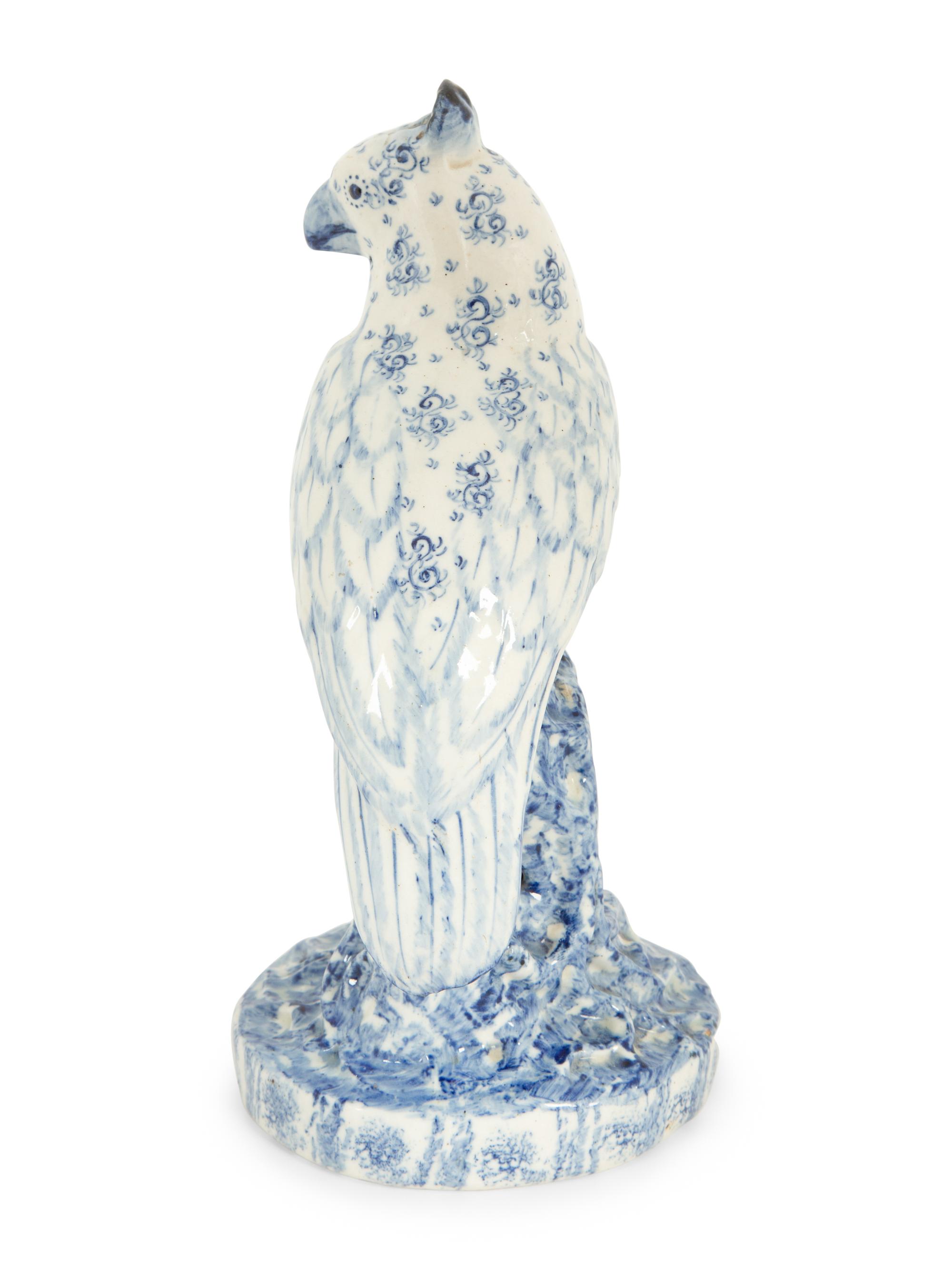 A Blue and White Spongeware Model of a Parrot