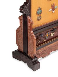 A Pair of Large Chinese Export Cloisonné and Hardstone-Mounted Floor Screens