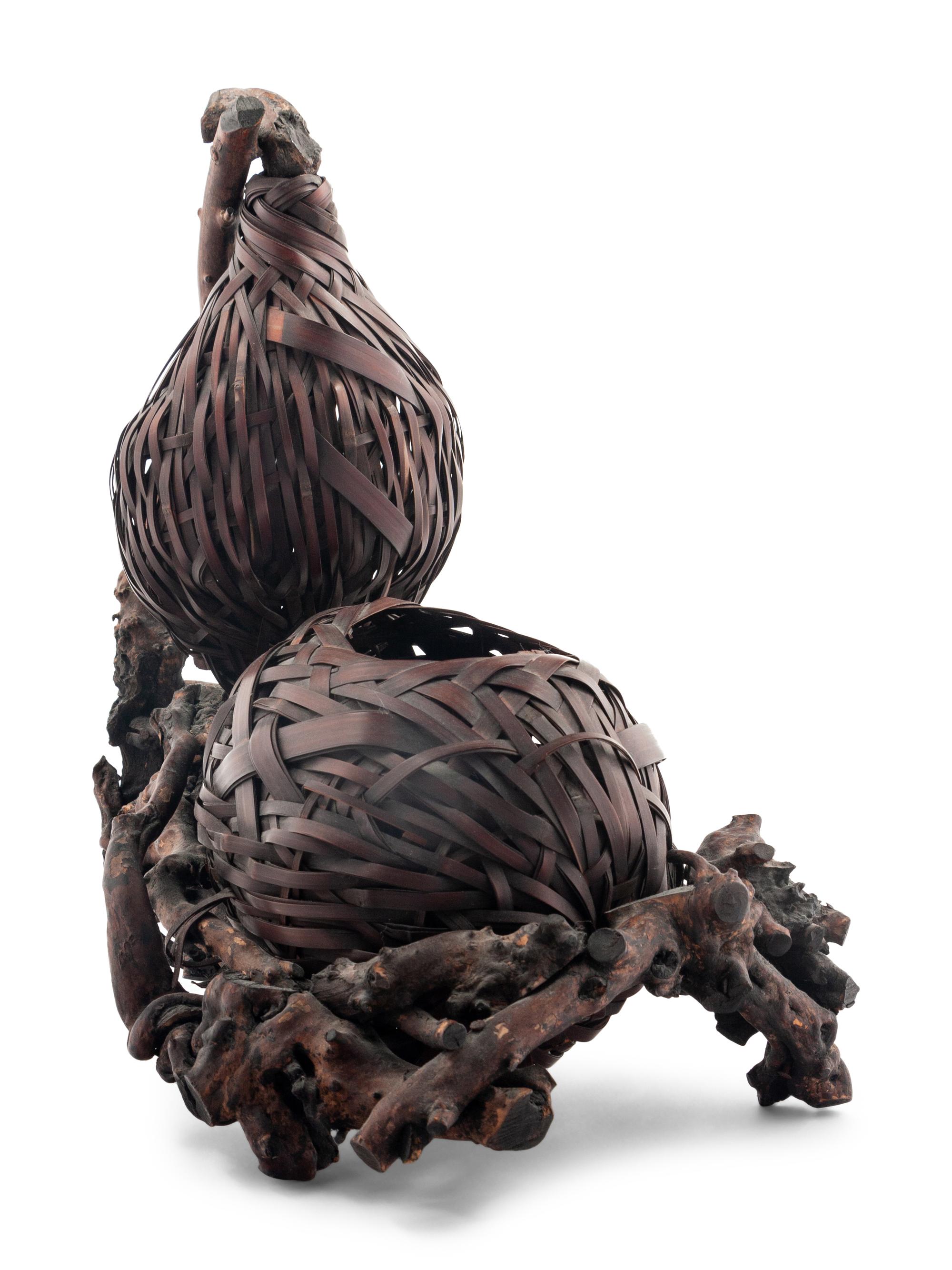 A Japanese Bamboo Goud-Form Ikebana Basket