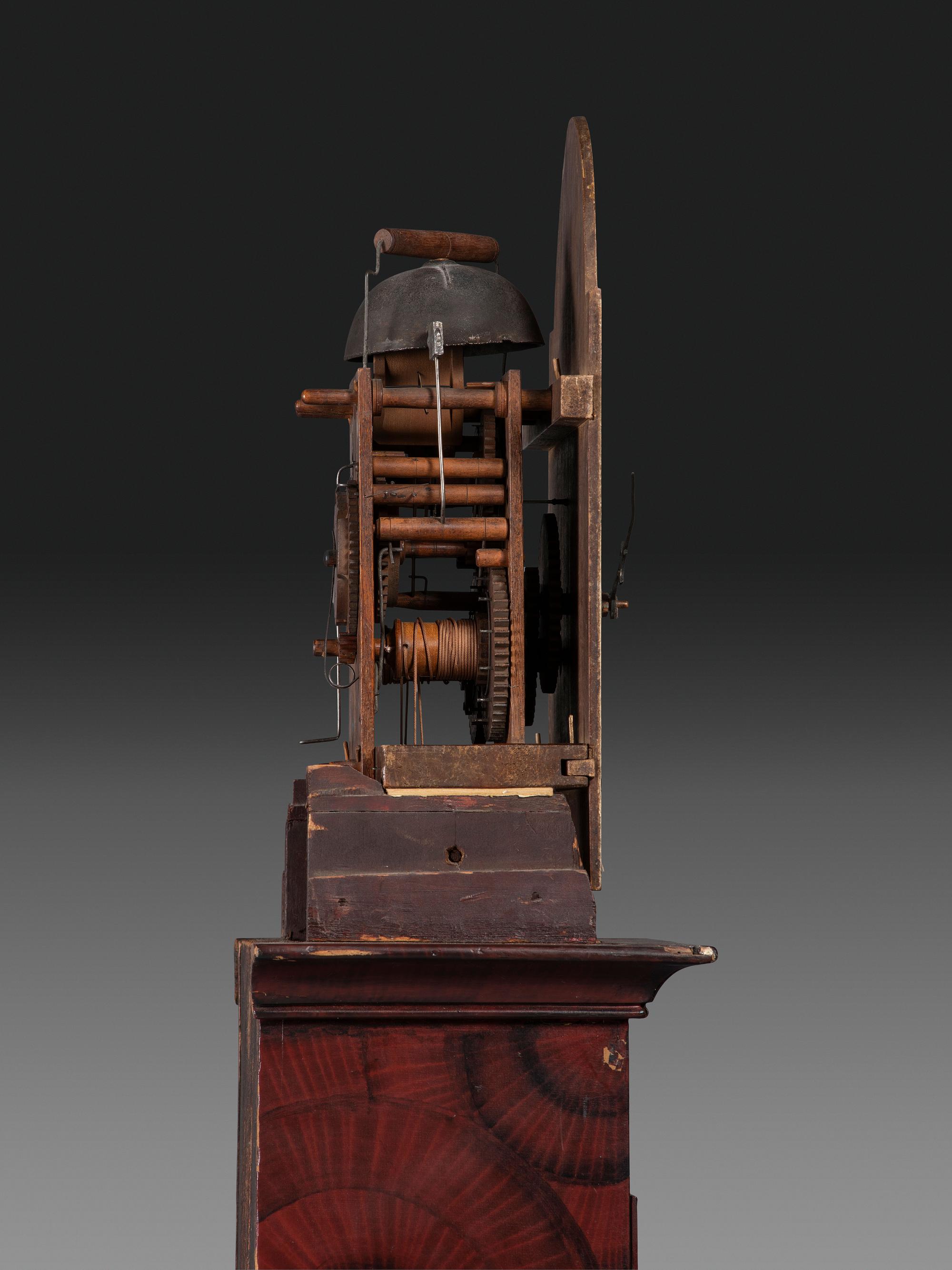 A Grain Paint Decorated Tall Case Clock