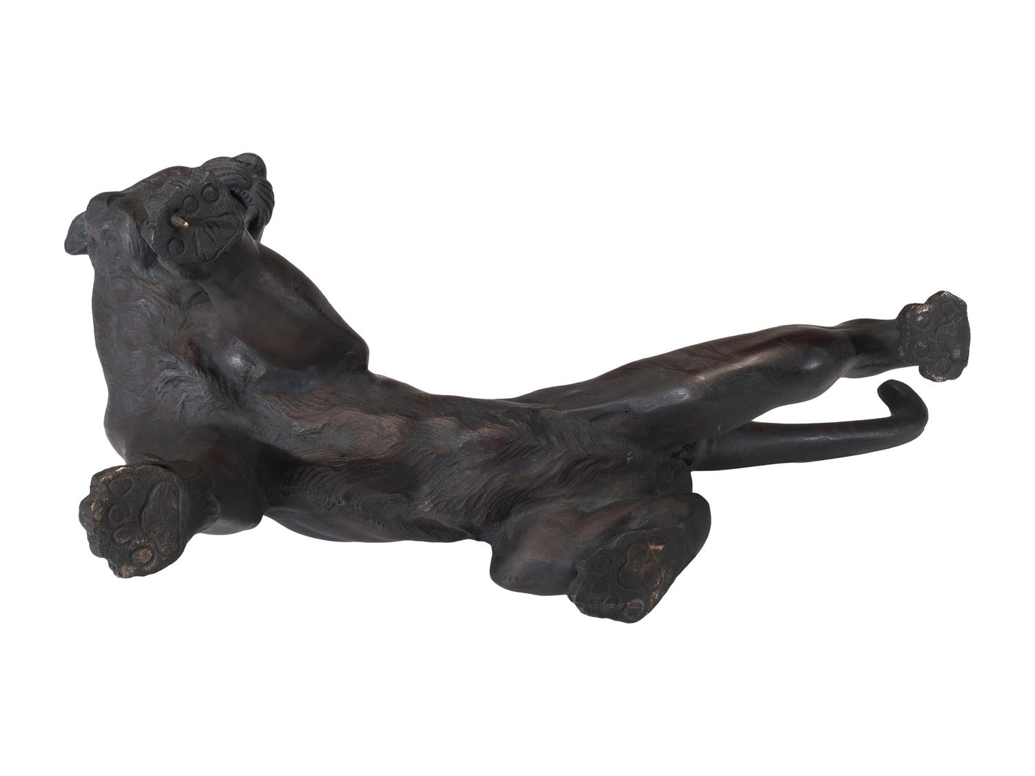 A Japanese Meiji Bronze Tiger and Alligator Sculptural Group