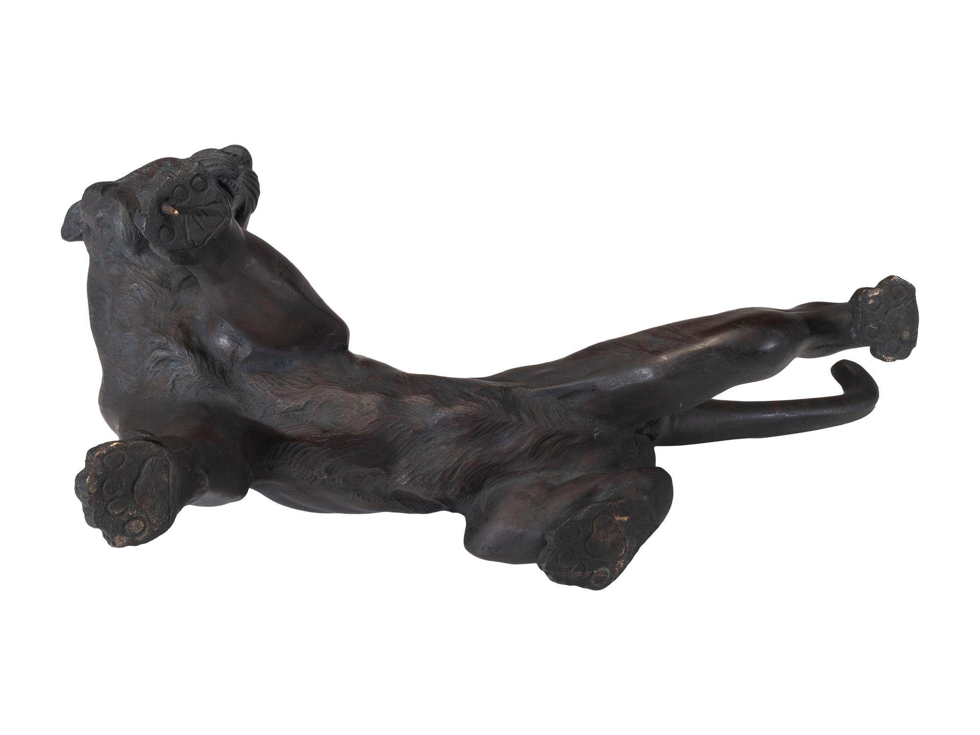 A Japanese Meiji Bronze Tiger and Alligator Sculptural Group