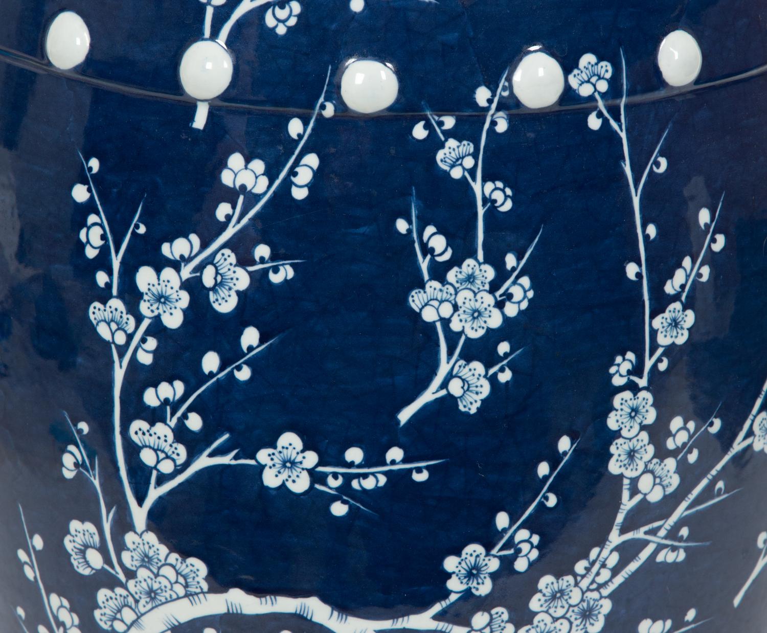 A Chinese Blue and White Glazed Ceramic Garden Seat