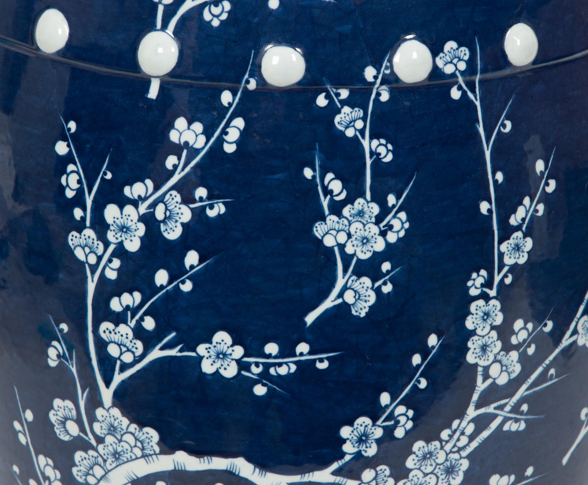 A Chinese Blue and White Glazed Ceramic Garden Seat