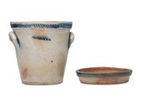 A Rare Zoar Cobalt Decorated and Incised Stoneware Flowerpot