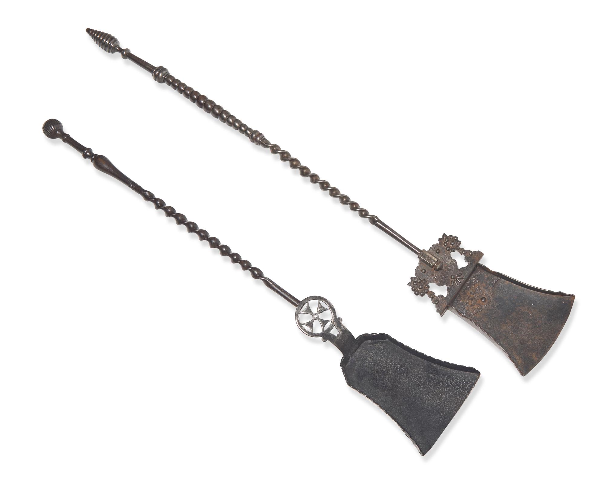 Two Wrought and Sheet Iron Ash Shovels, Probably French, 18th / 19th Century