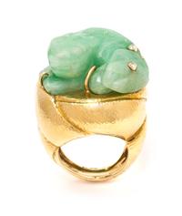 An 18 Karat Yellow Gold, Carved Jadeite Jade and Diamond Ring, David Webb, 22.50 dwts.
