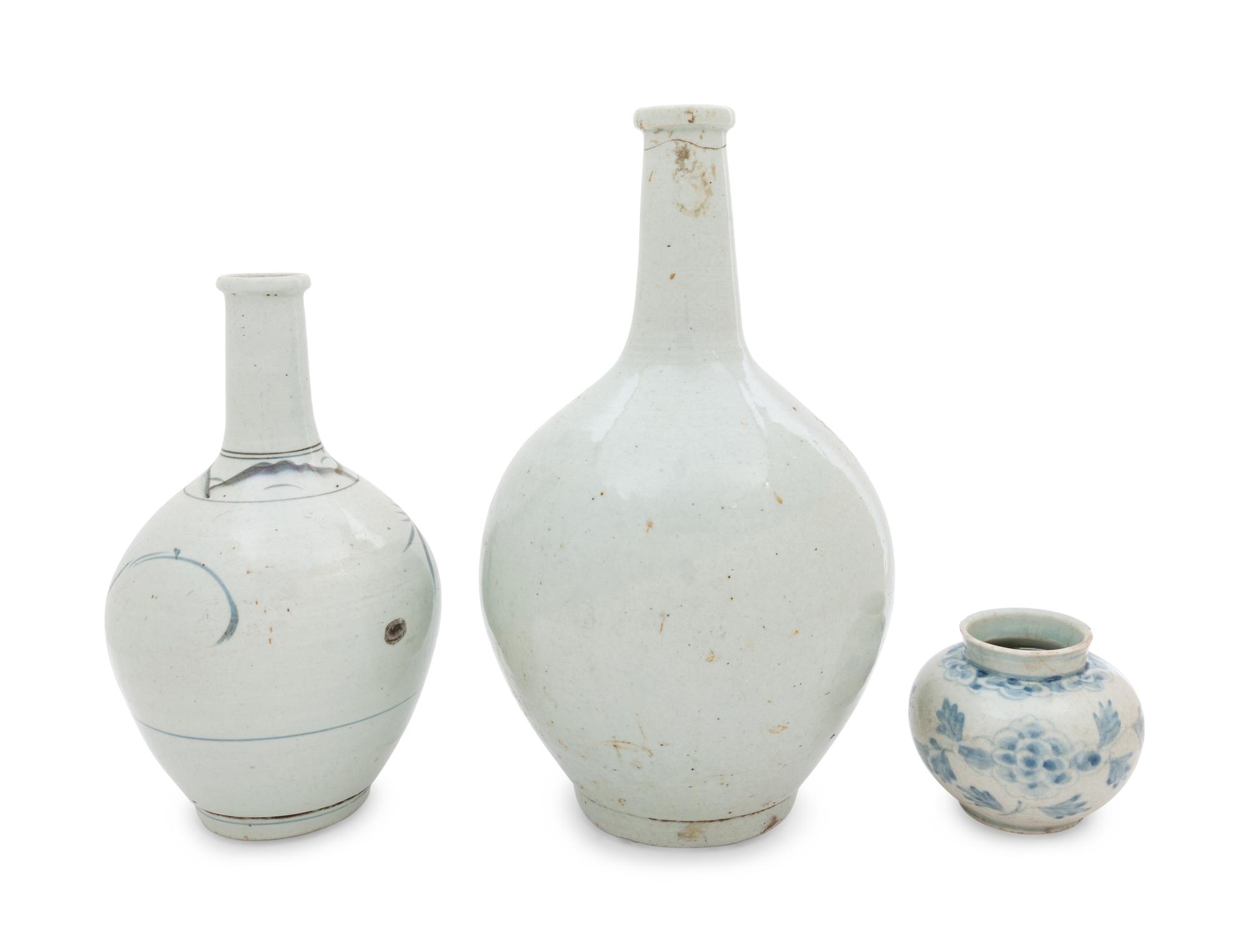 Three Korean Porcelain Bottle Vases
