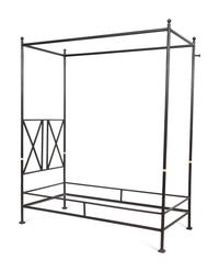 A Pair of Bronzed Metal Twin Four Poster Beds with Bed Hangings