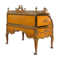 A Louis XV Style Gilt Metal Mounted Marquetry Bureau à Cylindre