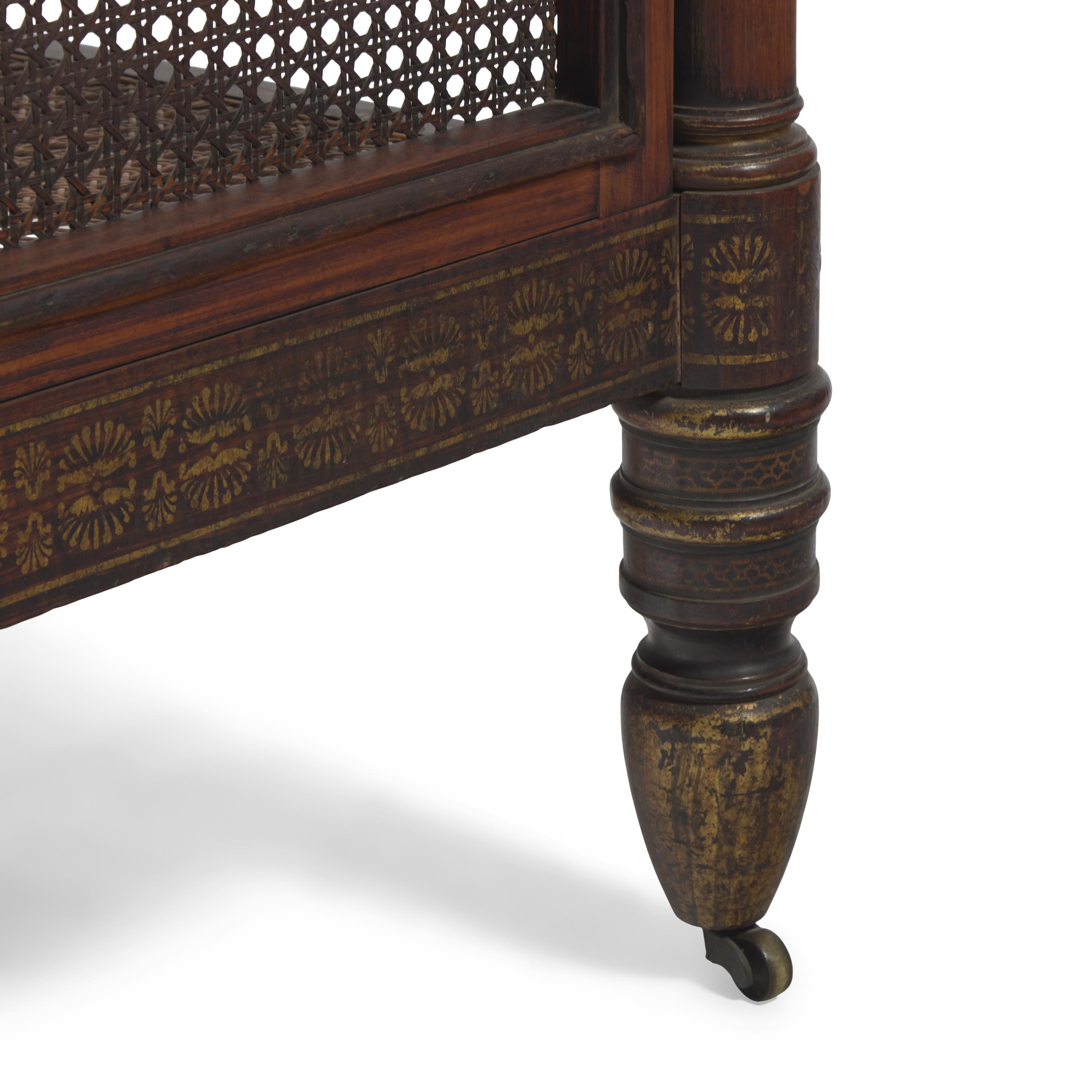 A Rare Classical Gilt-Stenciled and Faux Rosewood Cane Upholstered Box Sofa