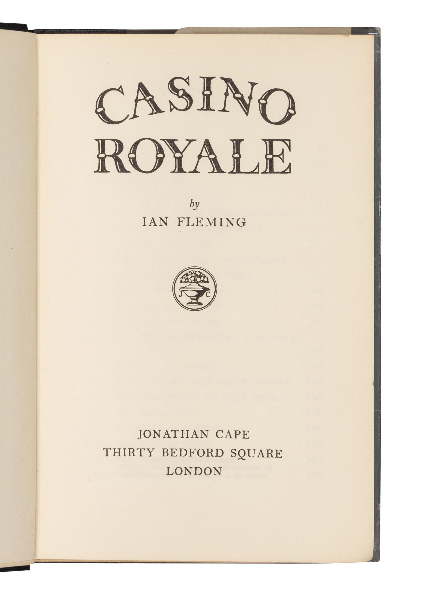 FLEMING, Ian (1908-1964). Casino Royale . London: Jonathan Cape, 1953.