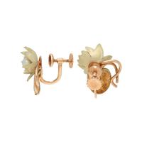 CULTURED PEARL AND ENAMEL LILYPAD EARCLIPS