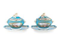 A Pair of Sèvres Style Porcelain Tureens and Underplates