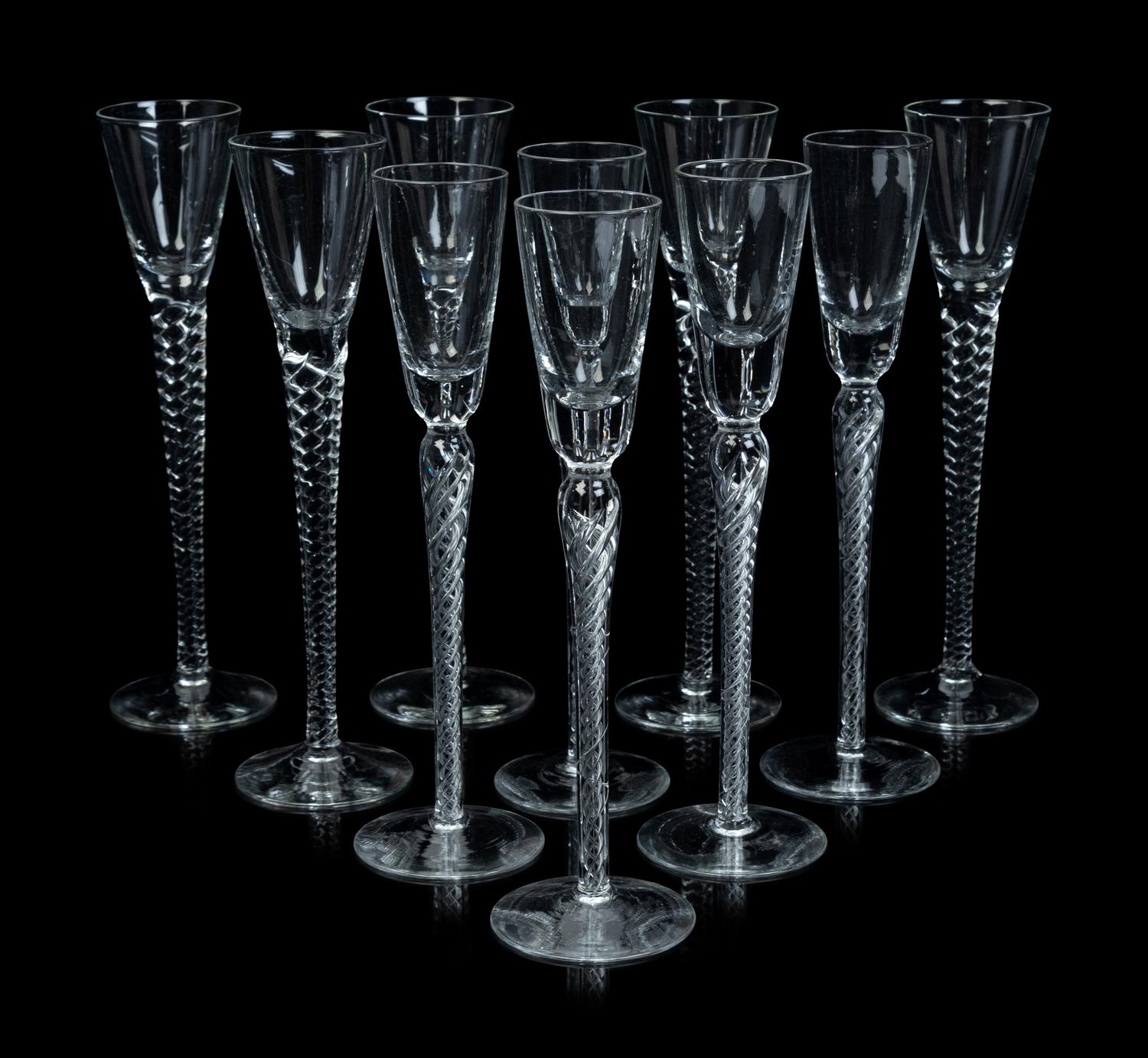 An Assembled Set of Ten Twist-Stem Cordials
