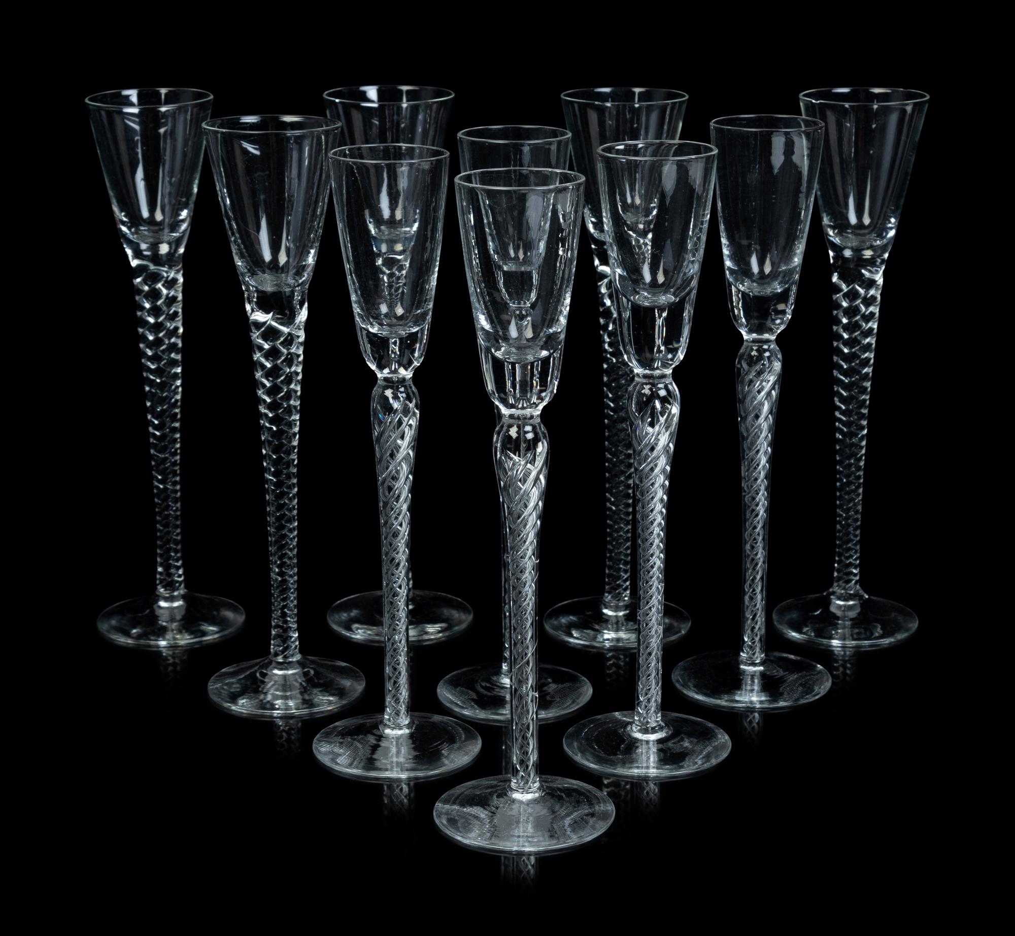 An Assembled Set of Ten Twist-Stem Cordials