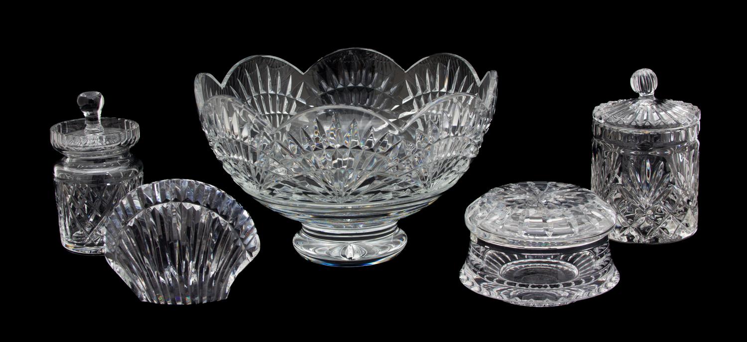 Five Pieces of Cut Glass Height of largest 6 inches — 20TH CENTURY