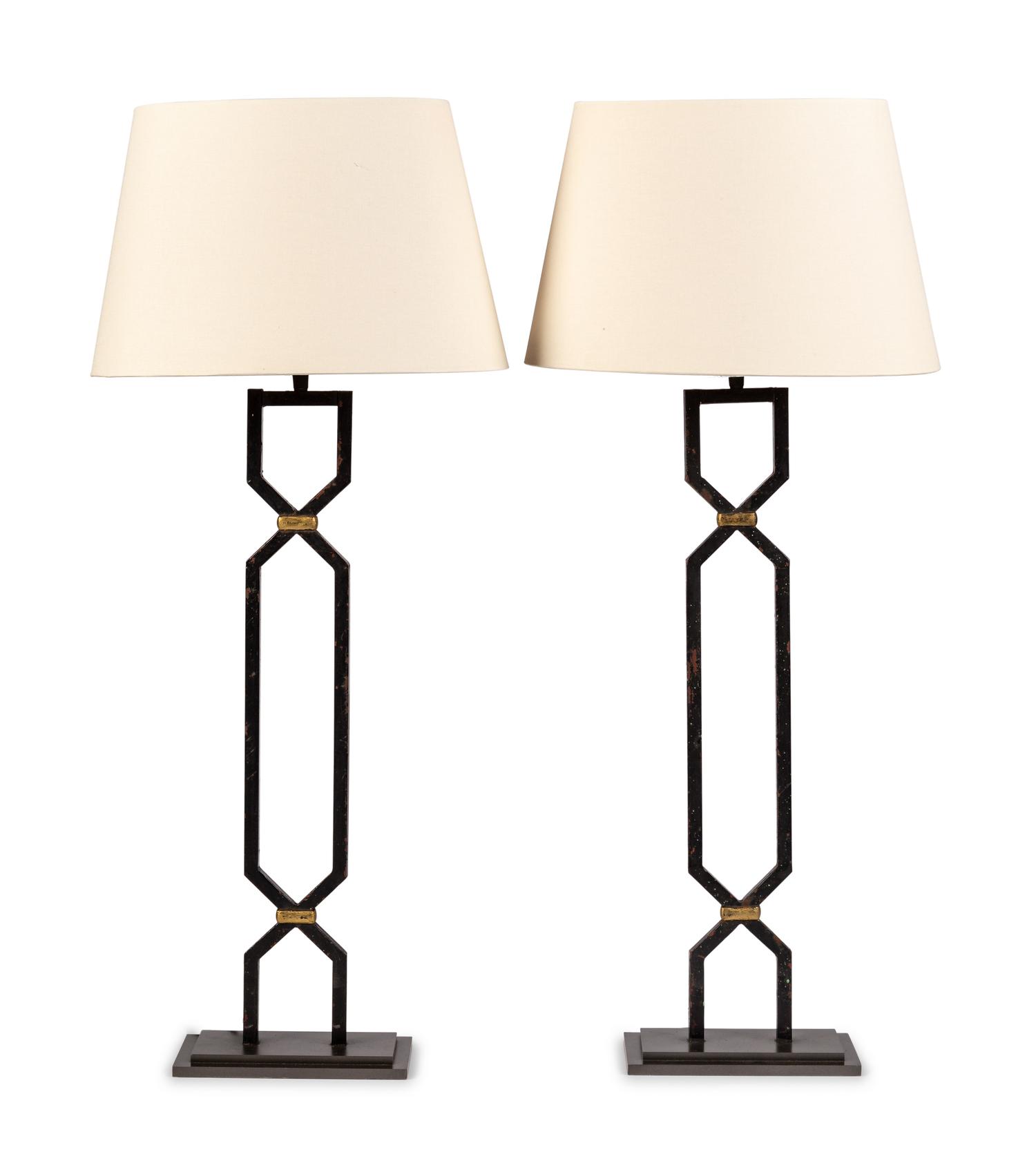 A Pair of Patinated Metal Table Lamps