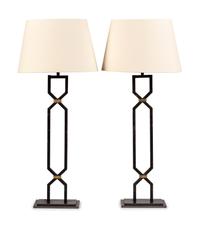 A Pair of Patinated Metal Table Lamps