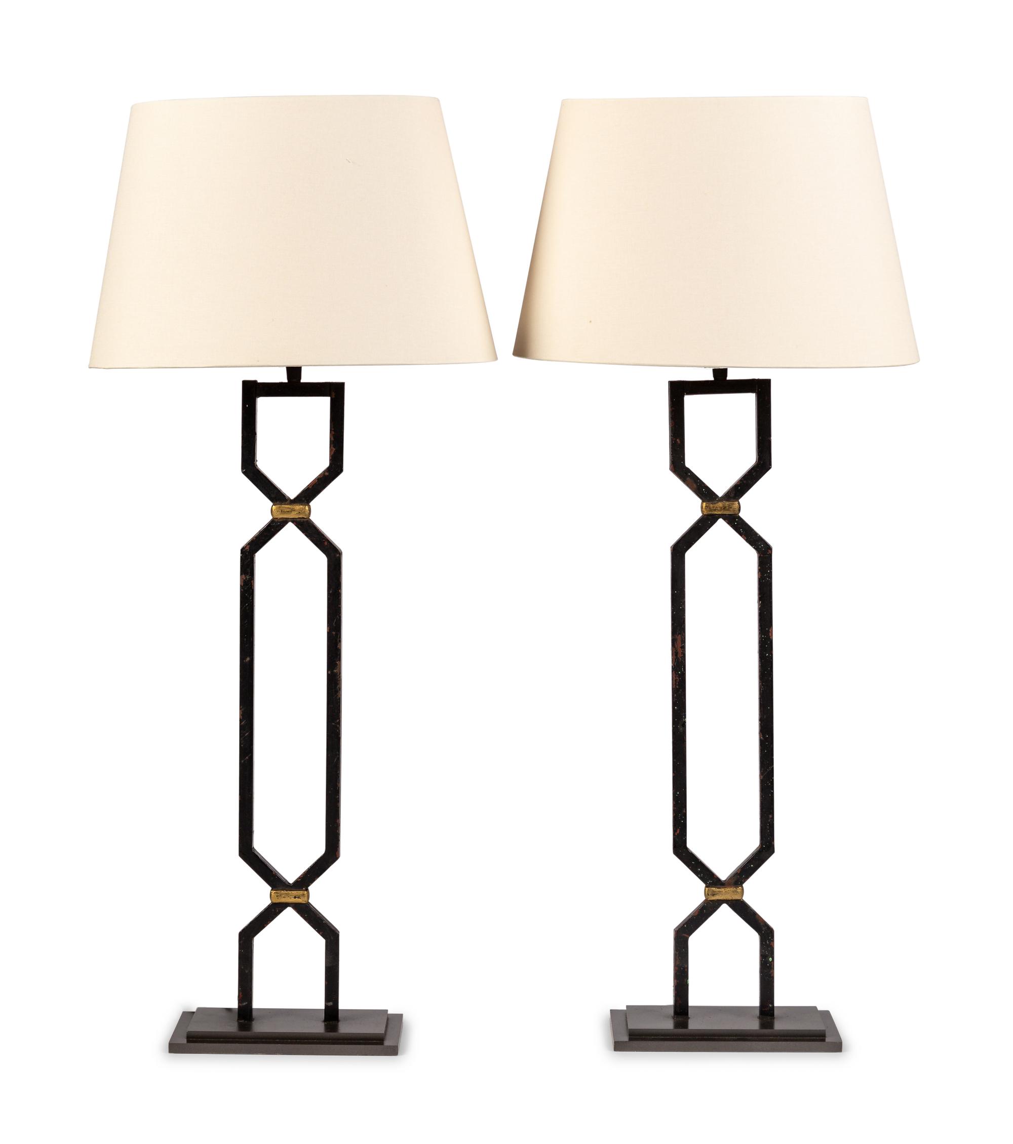 A Pair of Patinated Metal Table Lamps