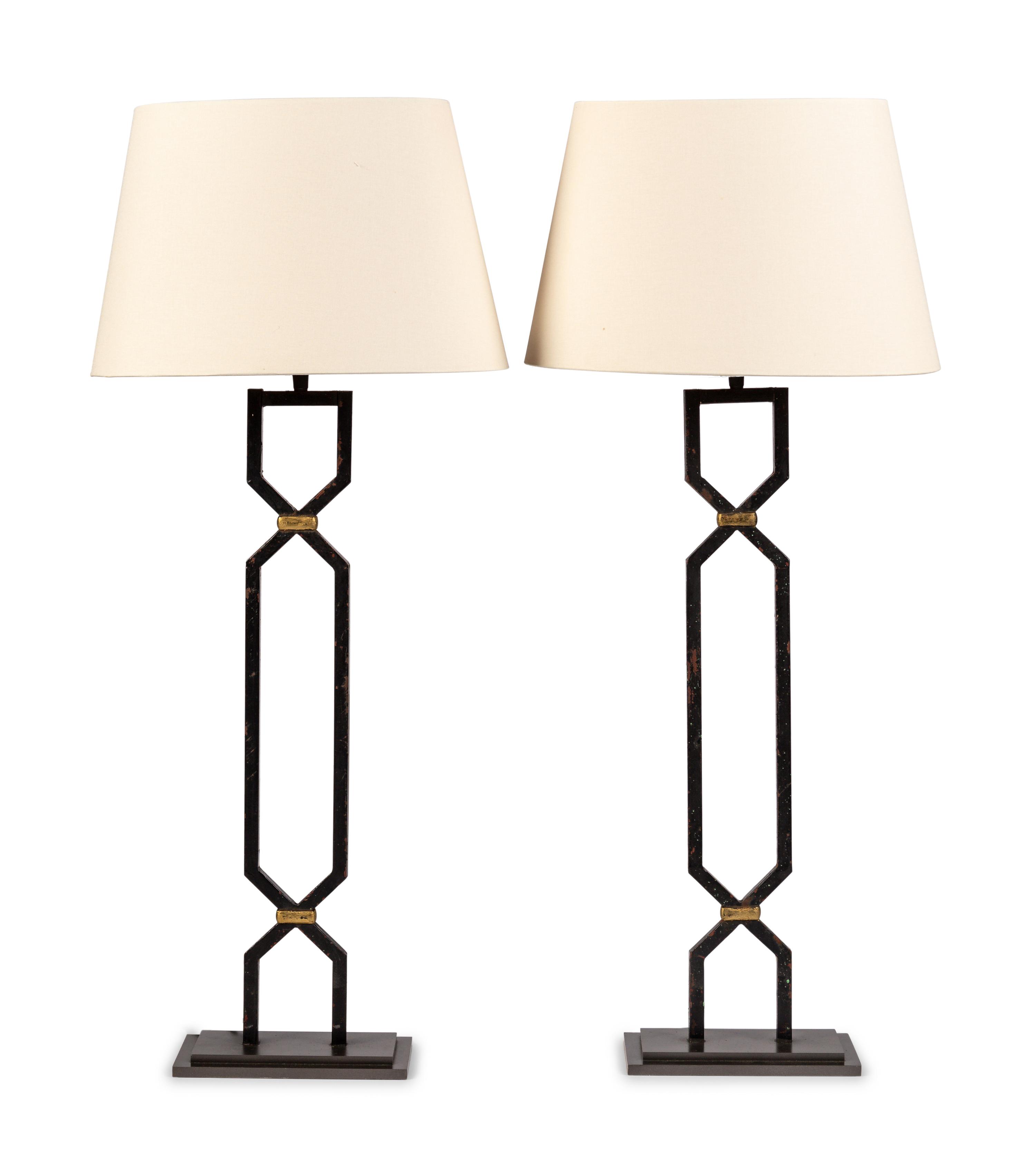 A Pair of Patinated Metal Table Lamps